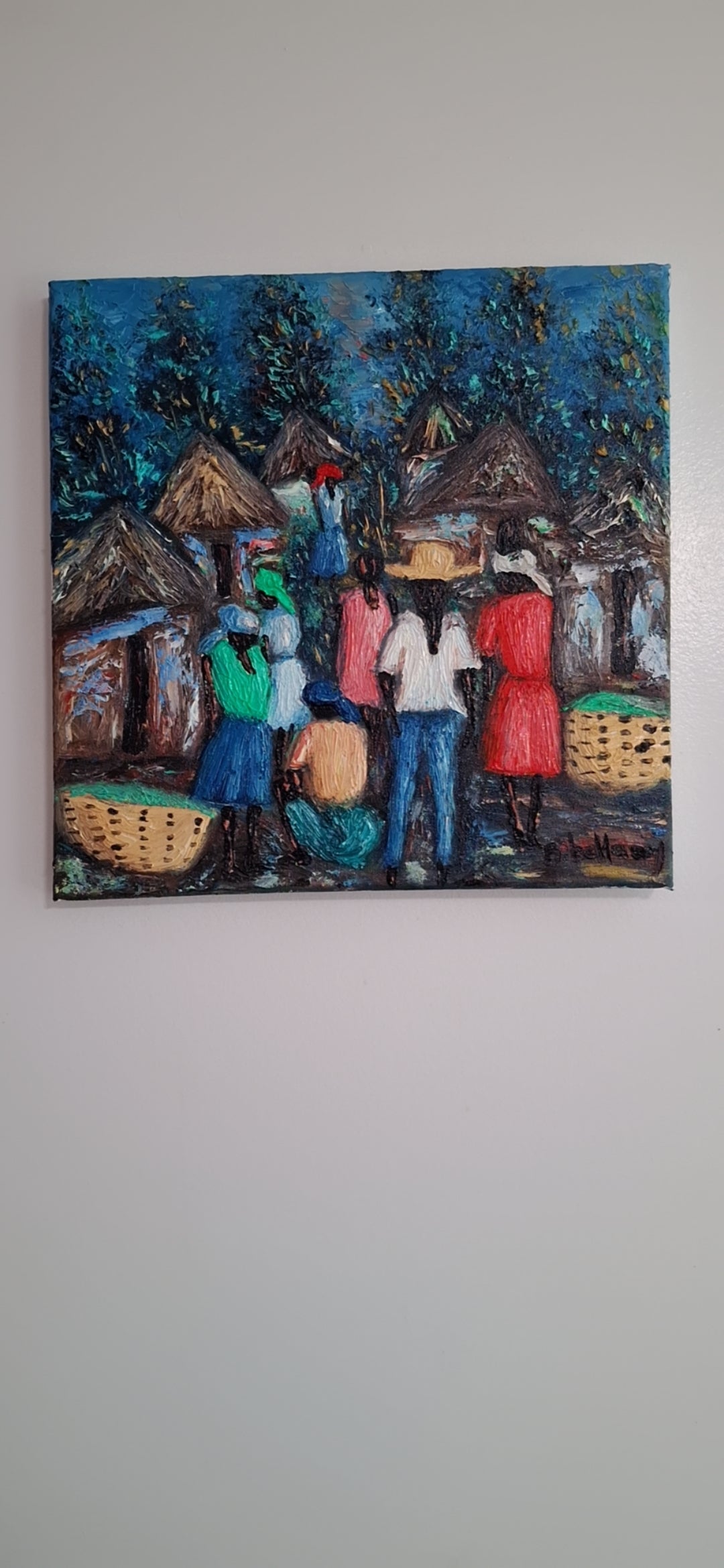 Life Beneath the Thatched Roofs, Oil Painting on Canvas by Brenus Bellamy