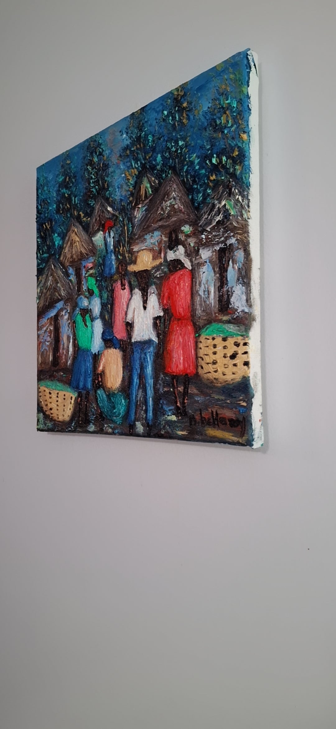 Life Beneath the Thatched Roofs, Oil Painting on Canvas by Brenus Bellamy