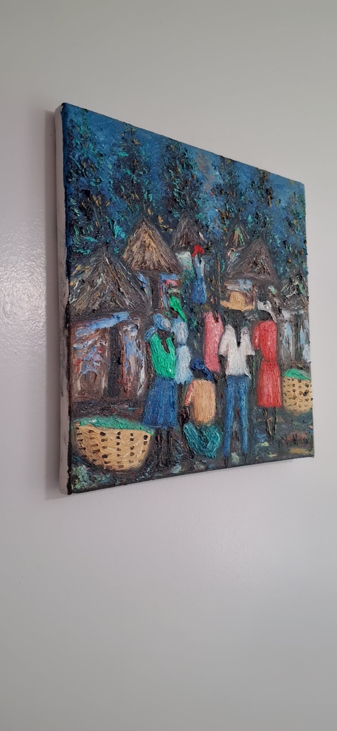 Life Beneath the Thatched Roofs, Oil Painting on Canvas by Brenus Bellamy