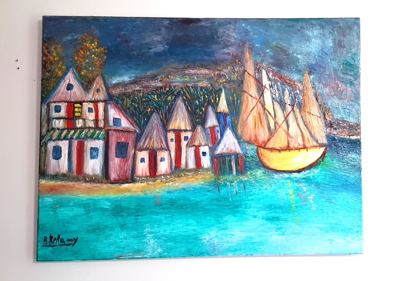 Village of Quiet Tides, Oil Painting on Canvas by Brenus Bellamy