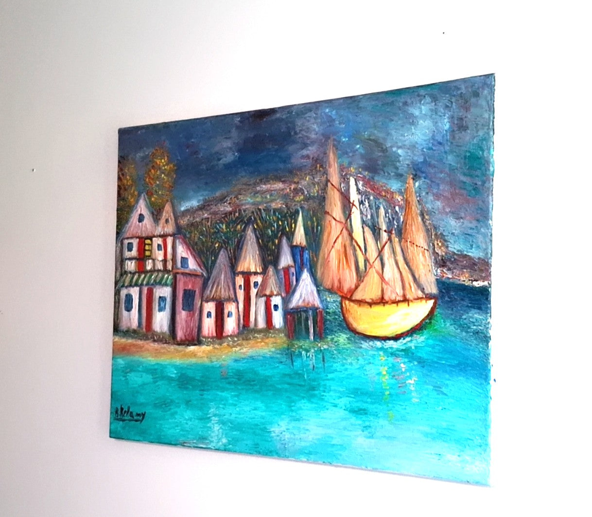 Village of Quiet Tides, Oil Painting on Canvas by Brenus Bellamy