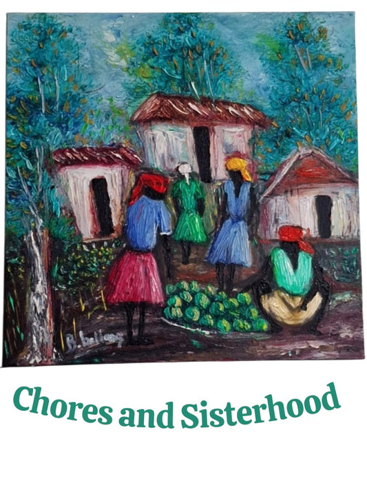 Chores and Sisterhood, Original Oil Painting on Canvas by Brenus Bellamy