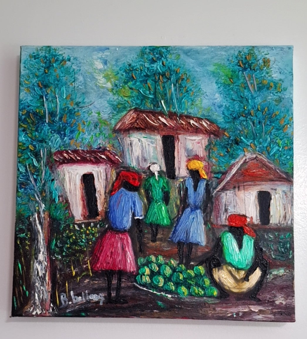 Chores and Sisterhood, Original Oil Painting on Canvas by Brenus Bellamy