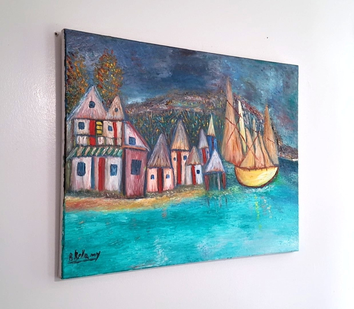 Village of Quiet Tides, Oil Painting on Canvas by Brenus Bellamy