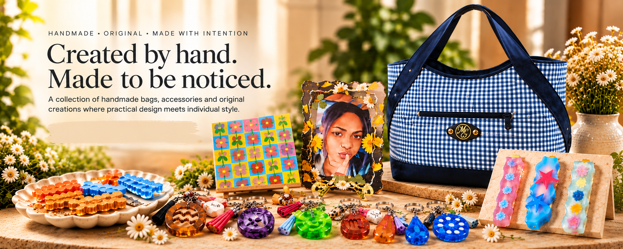 Masters EYE handmade collection featuring bags, art, resin creations and accessories